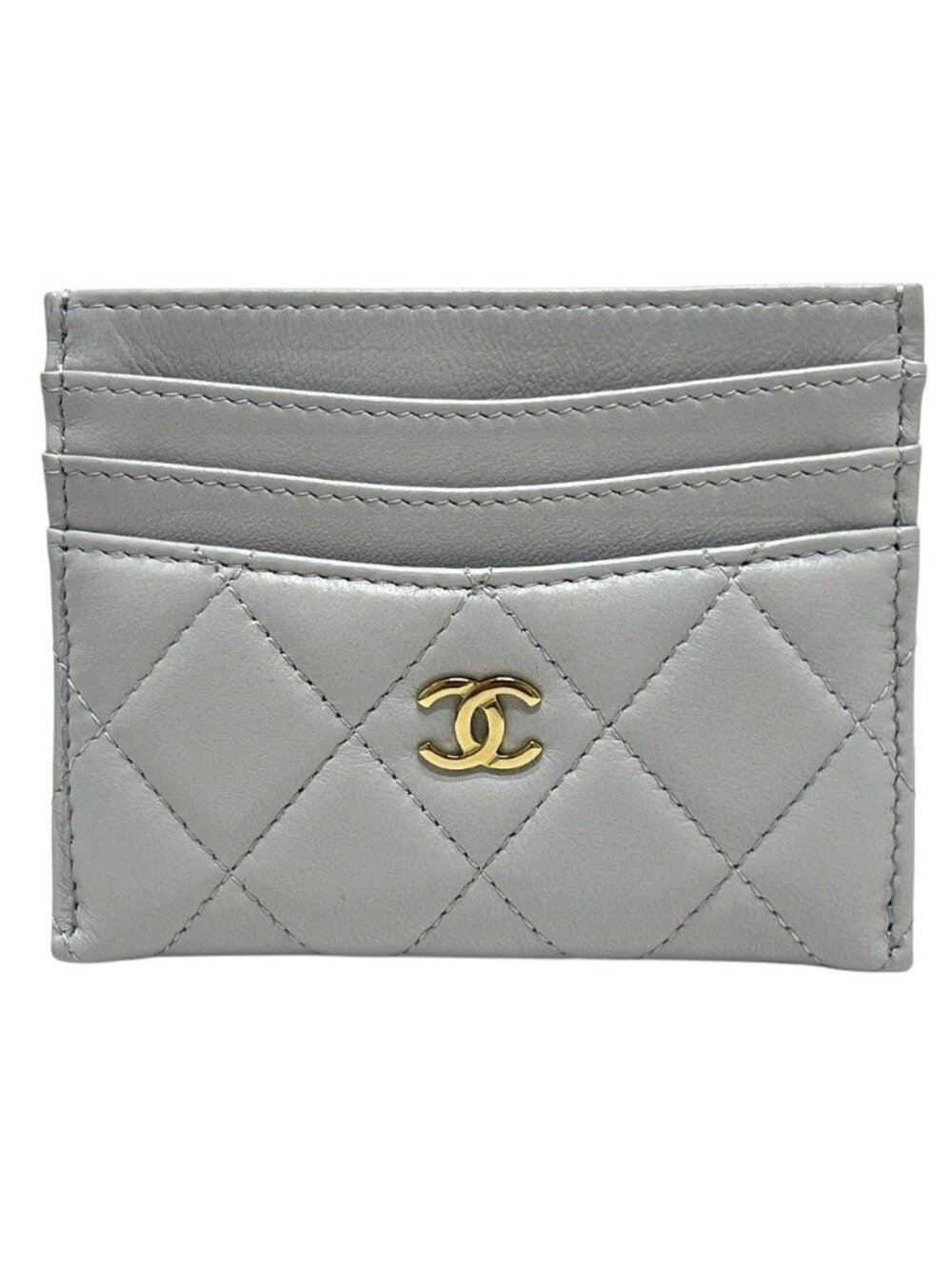 Chanel Card Case CC Logo Timeless Classic Quilted Lambskin Gray